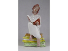 Antik könyvet olvasó art deco kerámia szobor 17.5 cm