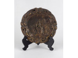 Antik jelzett templomos bronz relief 18 cm