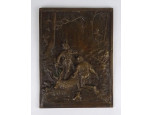 Régi vadászjelenet bronz plakett bronz relief 26 x 20 cm