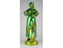 Kenyérszelő nő eozin Zsolnay porcelán szobor 32.5 cm