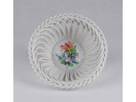 Tulipán mintás Herendi porcelán áttört fonott kosár