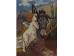 Régi tűgobelin : Puttó szamárral 60 x 48 cm