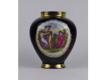Régi aranyozott kobaltkék porcelán váza 10.3 cm