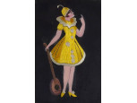Régi hímzett festett keretezett gitáros lány kézimunka 34.5 x 25 cm 