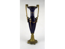 Antik réz veretes kobaltkék porcelán urnaváza 45 cm