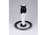 Kék szegélyes, aranyozott Zsolnay porcelán gyertyatartó 14 cm