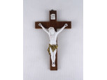 Antik porcelán feszület fakereszten 25.5 cm