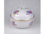 Hatalmas Hajnalka mintás, aranyozott-fehér Hollóházi porcelán rózsás bonbonier 17 cm