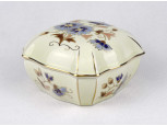 Búzavirágos vajszínű, aranyozott Zsolnay porcelán bonbonier 10.5 cm