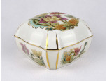 Nagyméretű vajszínű,aranyozott, orchidea mintás Zsolnay porcelán bonbonier 10.5 cm