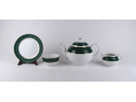 Zsolnay zöld-fehér, aranyozott Olíva porcelán teás készlet 4 darab 