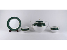 Zsolnay zöld-fehér, aranyozott Olíva porcelán teás készlet 4 darab 