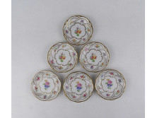 Régi kisméretű, virágmintás 6 darabos Zsolnay porcelán tálka készlet 8 cm