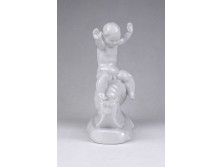 Antik festetlen Herendi porcelán csigán lovagló kisfiú figura 16.5 cm