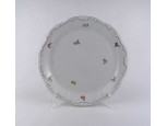 Régi virágmintás, fehér, aranyozott Zsolnay porcelán tortástál