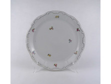 Régi virágmintás, fehér, aranyozott Zsolnay porcelán tortástál