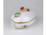 Régi hecsedli mintás, aranyozott Herendi porcelán bonbonier