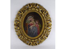 A szent család gobelin antik aranyozott Florentin keretben 43 x 37.5 cm