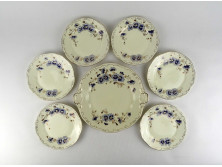 Búzavirág mintás vajszínű Zsolnay porcelán süteményes készlet