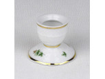 Hollóházi fehér, aranyozott porcelán gyertyatartó