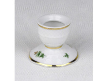 Hollóházi fehér, aranyozott porcelán gyertyatartó