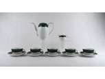 Zsolnay Olíva zöld-fehér, aranyozott porcelán kávés készlet 5 személyes 