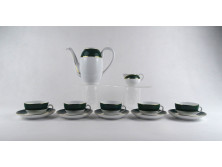 Zsolnay Olíva zöld-fehér, aranyozott porcelán kávés készlet 5 személyes 