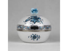 Herendi kék Apponyi mintás porcelán bonbonier eredeti dobozában