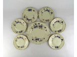 Kék búzavirág mintás vajszínű Zsolnay porcelán süteményes készlet