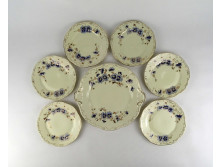 Kék búzavirág mintás vajszínű Zsolnay porcelán süteményes készlet