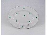 Régi, zöld virágmintás, aranyozott Herendi porcelán ovális kínálótál 25.4 cm