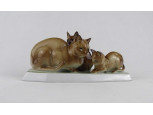 Régi Zsolnay macskacsalád porcelán figura SINKÓ