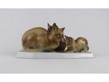 Régi Zsolnay macskacsalád porcelán figura SINKÓ