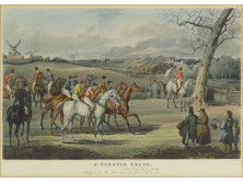 Antik metszet Lóversenyzés "A Steeple Chase"