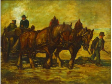 Hermann (?) jelzéssel : Rönkszállítók 121.5 x 95 cm