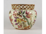 Hibátlan vajszínű áttört orchideás Zsolnay porcelán kaspó