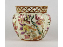 Hibátlan vajszínű áttört orchideás Zsolnay porcelán kaspó