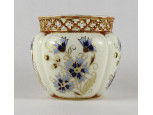 Hibátlan vajszínű áttört búzavirágos Zsolnay porcelán kaspó 