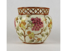 Hibátlan vajszínű áttört Zsolnay porcelán kaspó