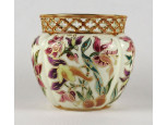 Hibátlan vajszínű áttört orchideás Zsolnay porcelán kaspó
