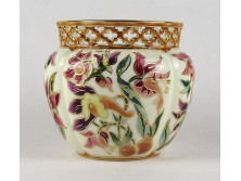 Hibátlan vajszínű áttört orchideás Zsolnay porcelán kaspó