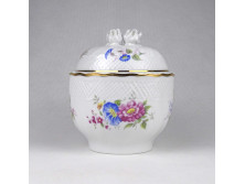 Nagyméretű Hajnalka mintás aranyozott Hollóházi porcelán bonbonier 13 x 11.7 cm