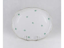 Régi Herendi zöld virágmintás, aranyozott porcelán kínáló tálca 31.5 cm