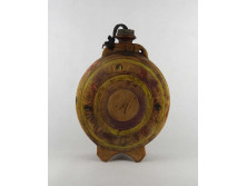 Antik faragott festett fa kulacs 24 cm