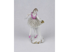 Antik Capodimonte nápolyi fodros szoknyás balerina porcelán figura 8 cm