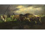 Ismeretlen festő: Bikák harca 140.5 x 80 cm