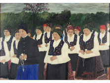 Kövesdi jelzéssel Naív festő: Körmenet asszonyokkal 1984
