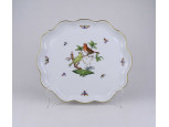 Régi Rothschild mintás, aranyozott, fehér Herendi porcelán kínáló tálca 28.5 cm