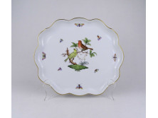Régi Rothschild mintás, aranyozott, fehér Herendi porcelán kínáló tálca 28.5 cm