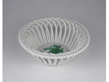 Zöld Apponyi mintás, áttört Herendi porcelán fonott kosár 13 cm
